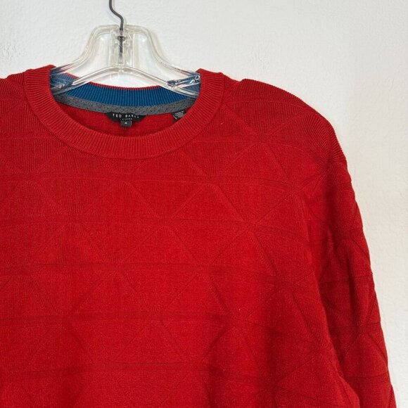Ted Baker Sweater Red Orange Crew Neck Holiday Large - Picture 5 of 11